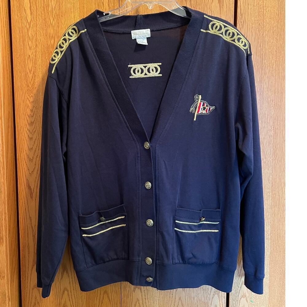 Tara Vanessa Nautical Cardigan Preppy Vintage Blue sweater, Women's size M